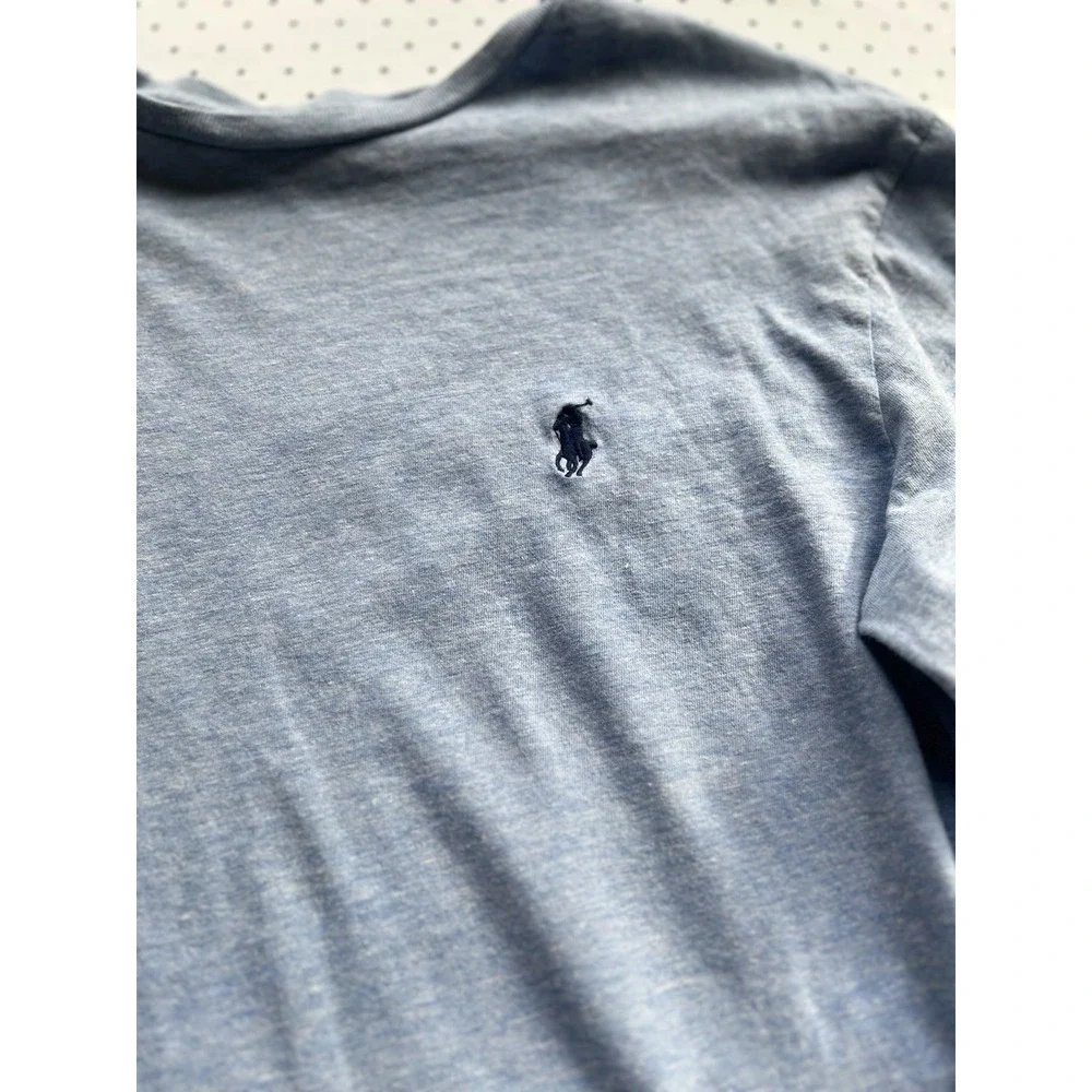 Polo Ralph Lauren Long Sleeve Tee Mens Small Blue Pony Logo Heathered Cotton